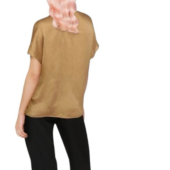 Vince Round Neck Silk Brown Crinkle Top Blouse size XS - Picture 2 of 10